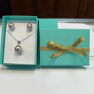 Sterling Silver Created Pearl Necklace 12mm and Pearl Earrings 10mm set